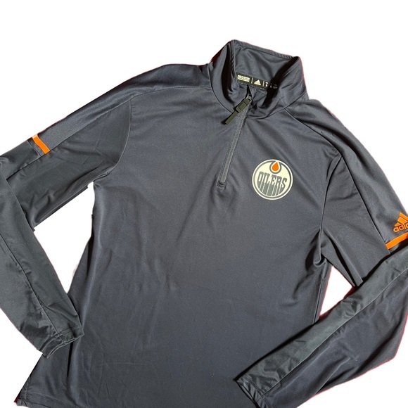 ADIDAS / EDMONTON OILERS / NHL NAVY BLUE QUARTER ZIP PULLOVER SIZE SMALL - Picture 5 of 12